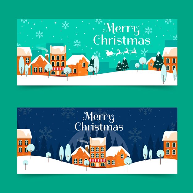 christmas town banners in flat design