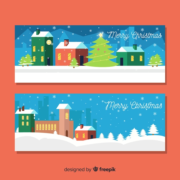 Christmas town banners in flat style