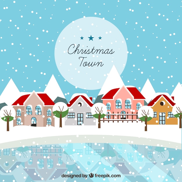 Free vector christmas town by a lake