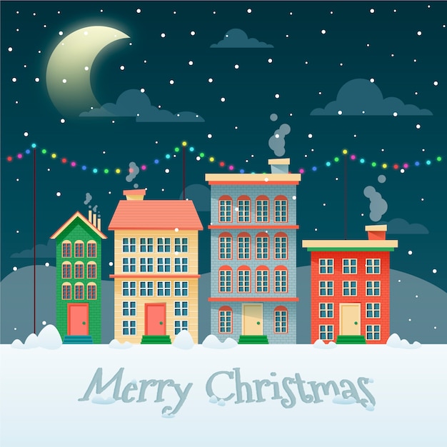 Free vector christmas town concept in flat design