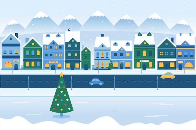 Christmas town concept in flat design