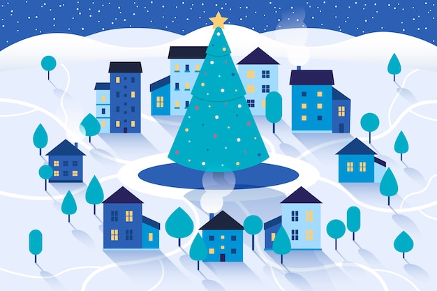 Free vector christmas town concept in flat design