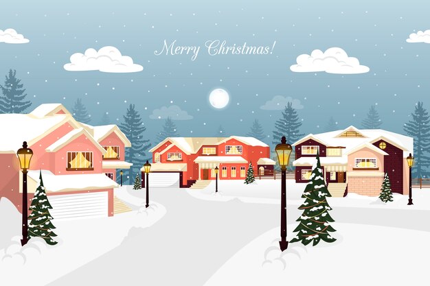 Christmas town concept in flat design