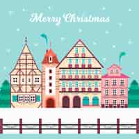 Free vector christmas town concept in flat design