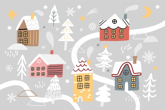 Free vector christmas town concept in hand drawn