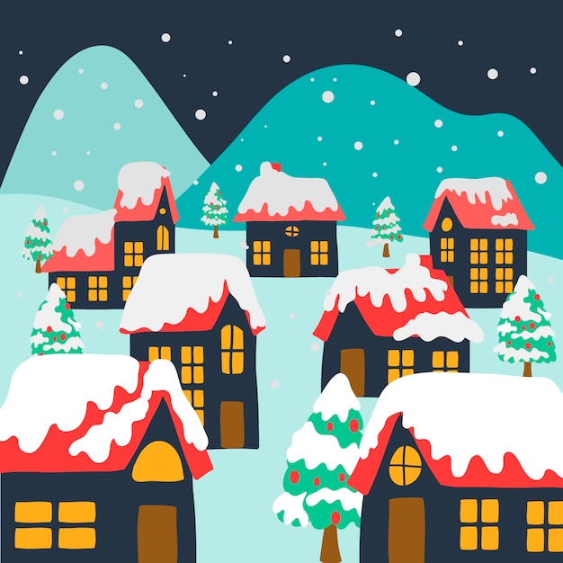 Free vector christmas town concept in hand drawn