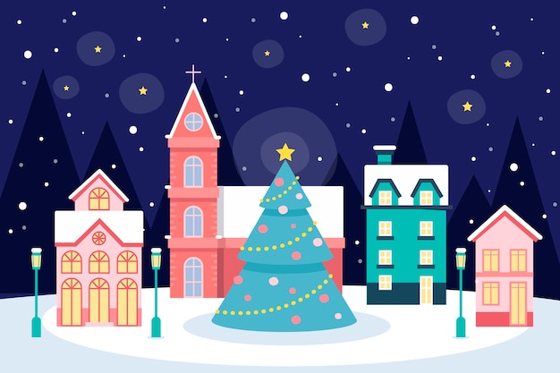 Free vector christmas town concept in hand drawn