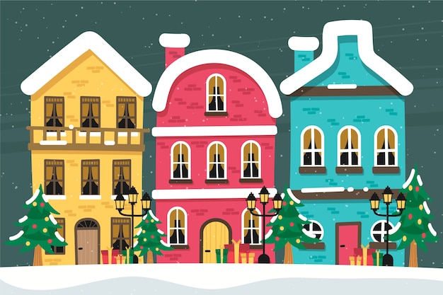 Free vector christmas town concept in hand drawn