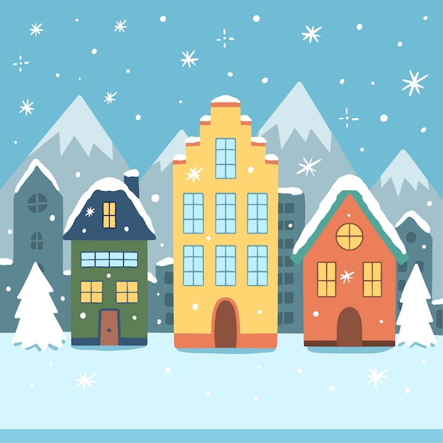 Free vector christmas town concept in hand drawn