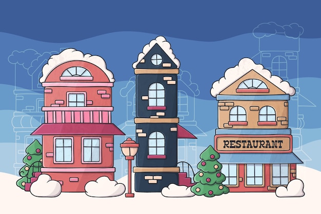 Christmas town concept in hand drawn