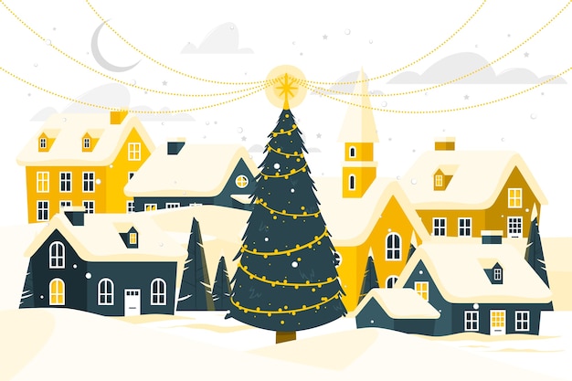 Free vector christmas town  concept illustration