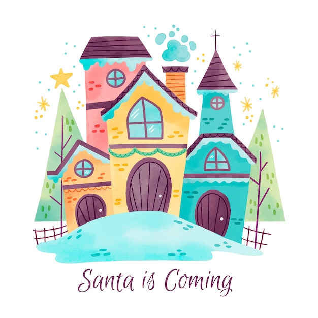 Free vector christmas town concept in watercolor
