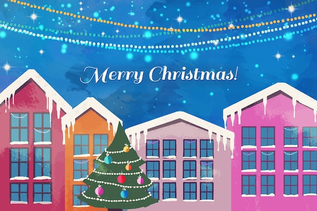 Free vector christmas town concept in watercolor