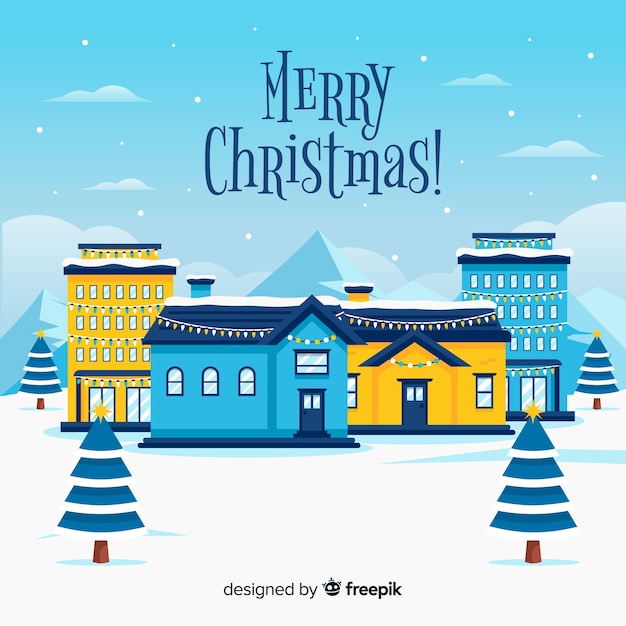 Free vector christmas town in flat design