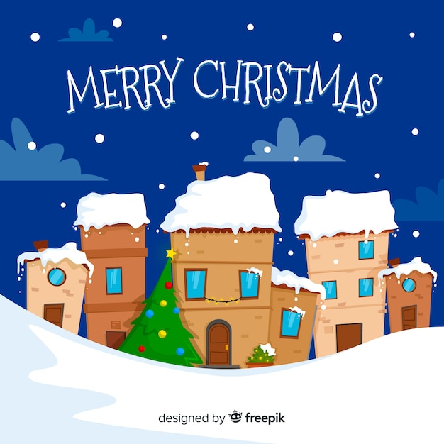 Free vector christmas town in flat design