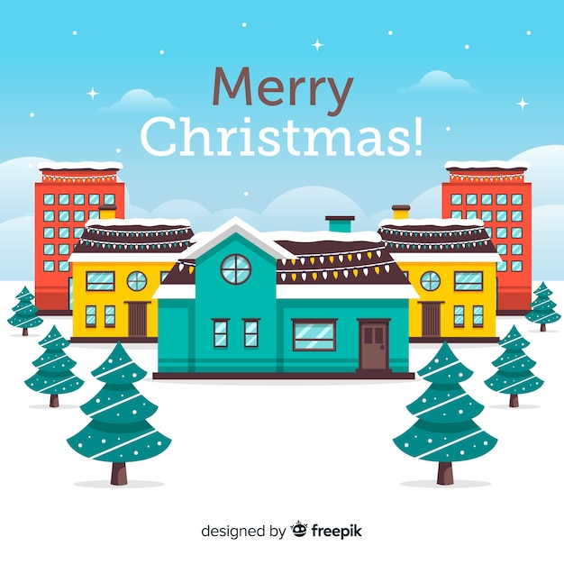 Christmas town in flat design