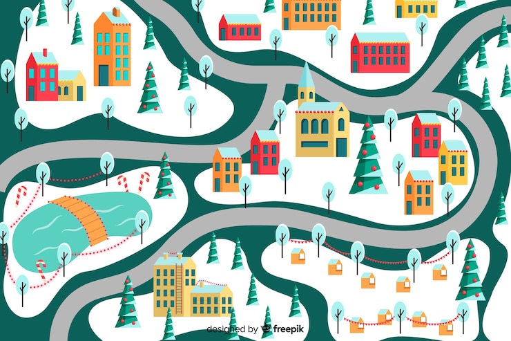 Free Vector christmas town in flat design