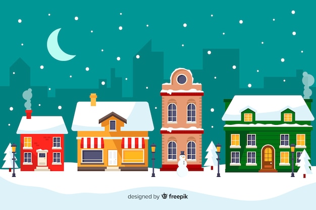 Free vector christmas town in flat design