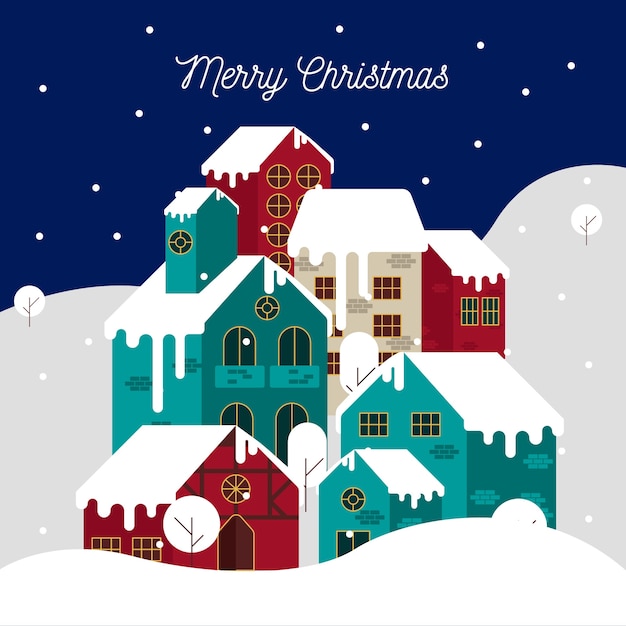 Free vector christmas town in flat design