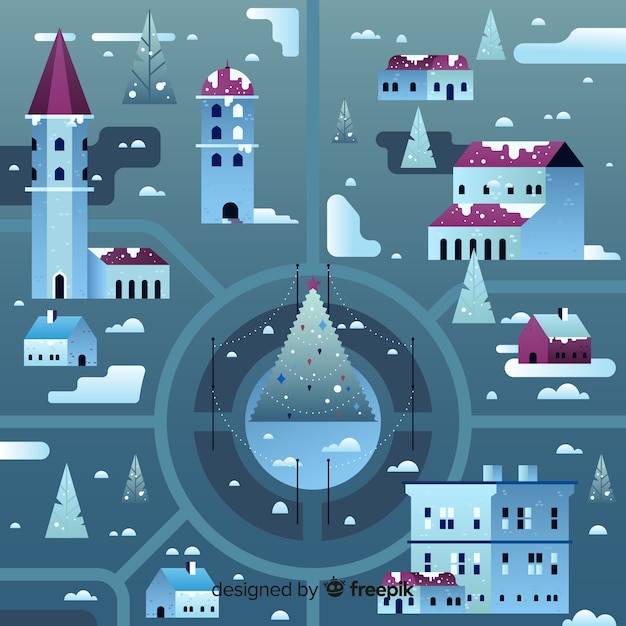 Free vector christmas town in flat design