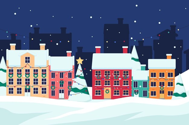Christmas town in flat design