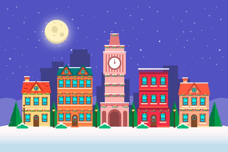 Free Vector christmas town in flat design