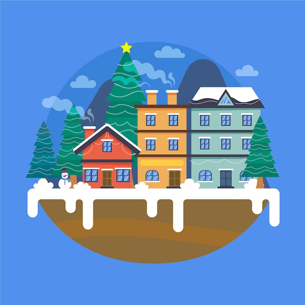 Free vector christmas town in flat design