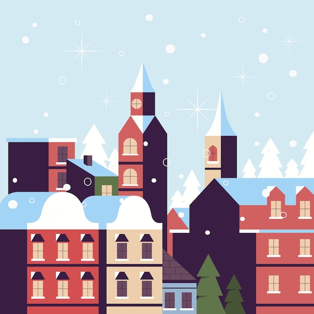 Free vector christmas town in flat design