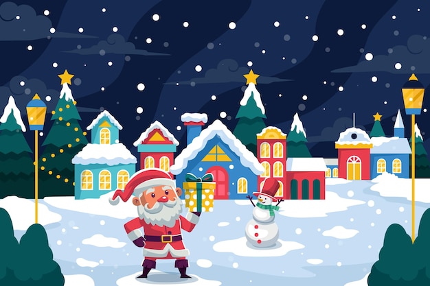 Free vector christmas town in flat design