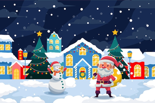 Christmas town in flat design