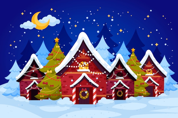 Free vector christmas town in flat design