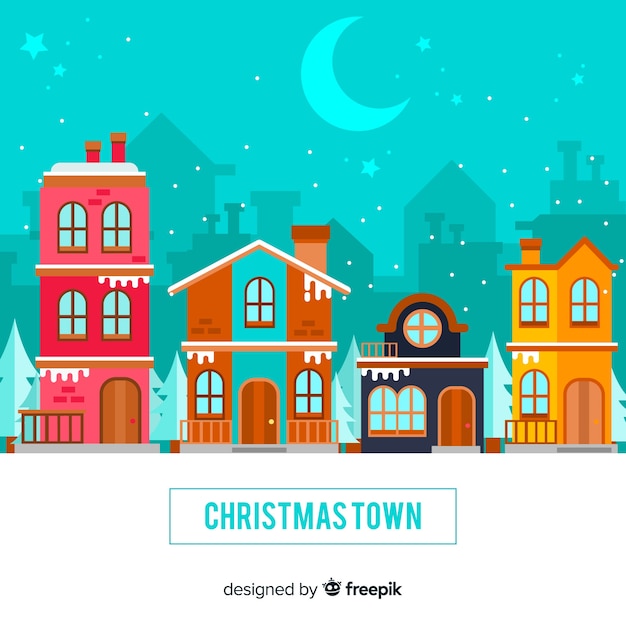 Christmas town in flat style