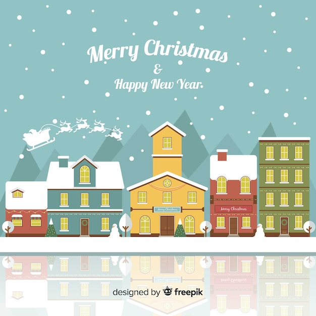 Christmas town in hand drawn design