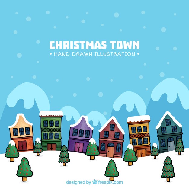 Christmas town hand drawn illustration