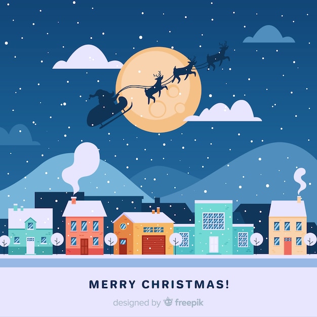 Free vector christmas town in hand drawn style