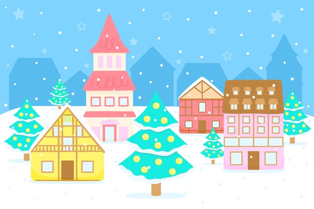 手描きスタイルのクリスマスタウン