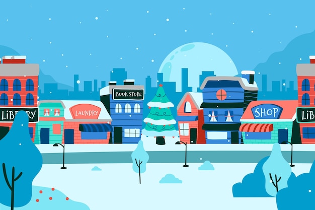 Free vector christmas town in hand drawn