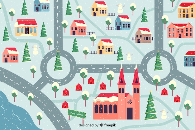 Бесплатное векторное изображение Рождественский городок в плоском дизайне
