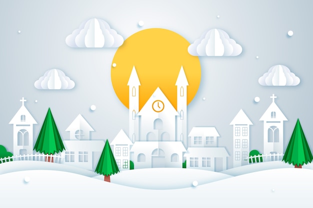 Бесплатное векторное изображение Рождественский городок в бумажном стиле