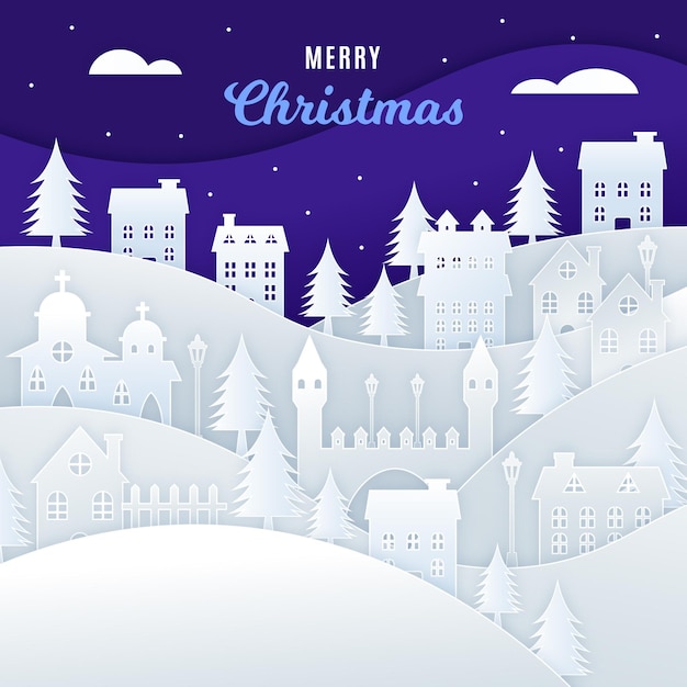 Бесплатное векторное изображение Рождественский городок в бумажном стиле