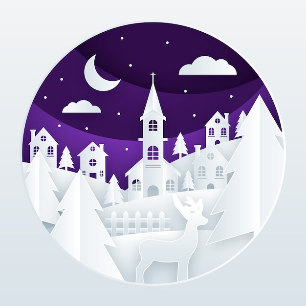 Christmas town in paper style background