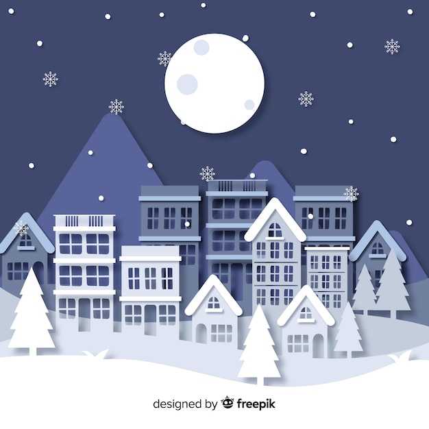 Free vector christmas town in paper style wallpaper