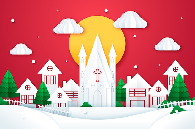 Free vector christmas town in paper style