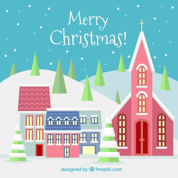 Christmas town with pink buildings