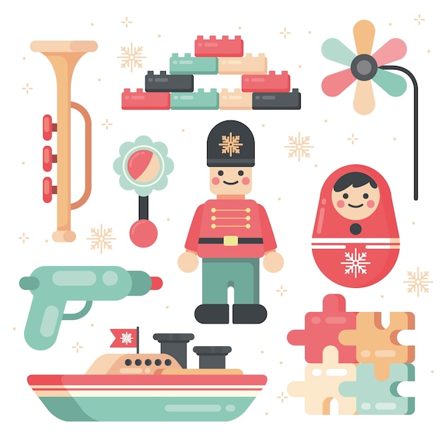 Christmas toy collection in flat design