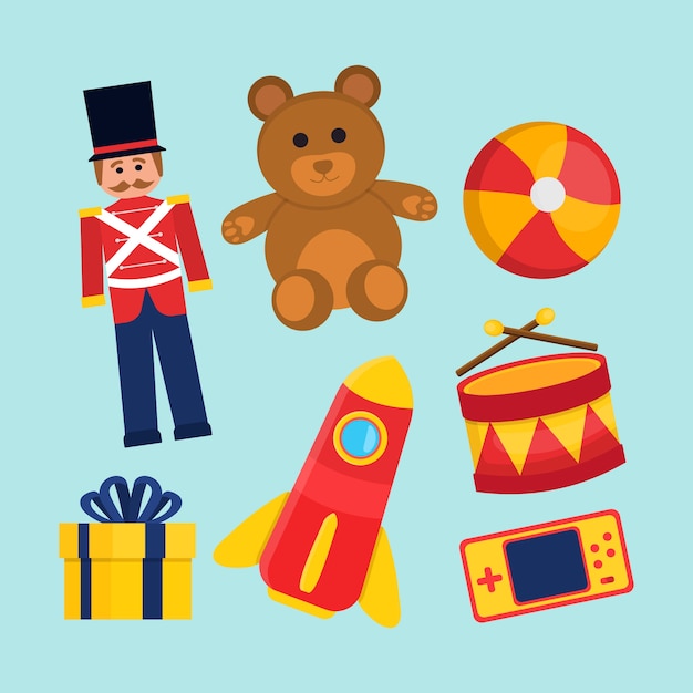 Бесплатное векторное изображение Рождественская коллекция игрушек с медведем и солдатом