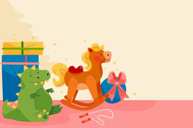 Christmas toys background in flat design