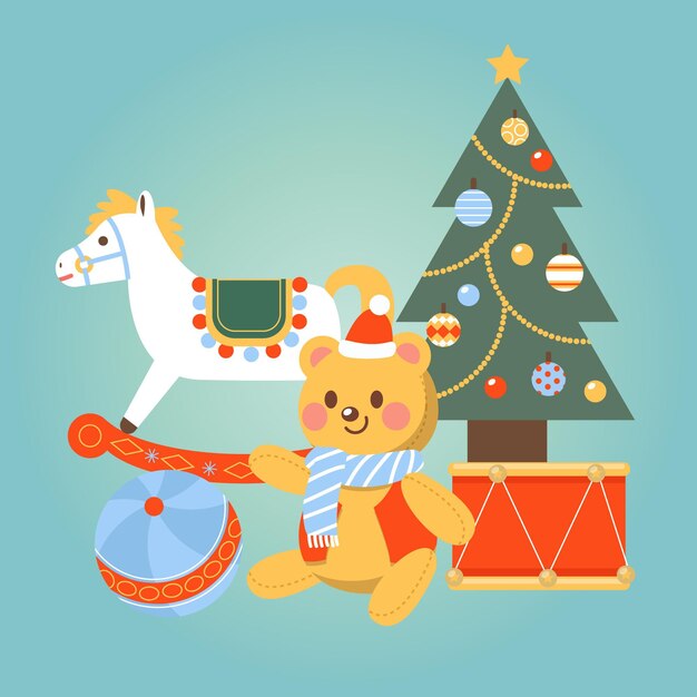 Christmas toys background in flat design