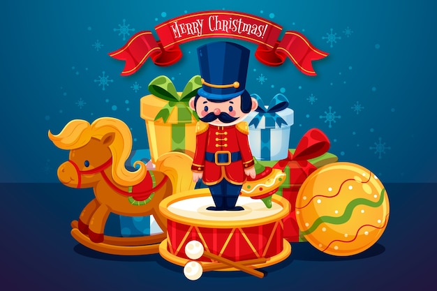 Christmas toys background in flat design