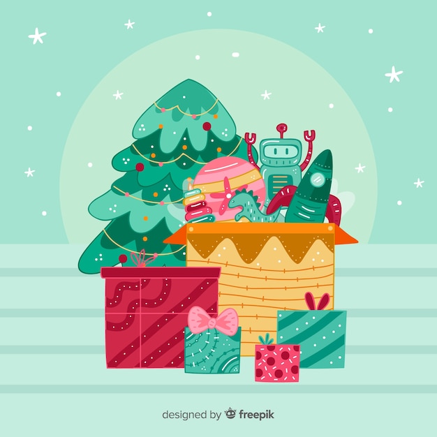 Free vector christmas toys box background